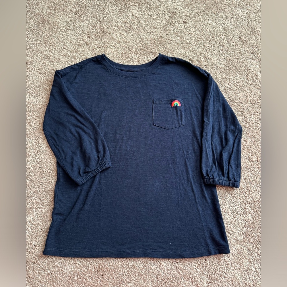 Gap Big Girl T-Shirt, Navy color with rainbow embroidery on chest. Size XL